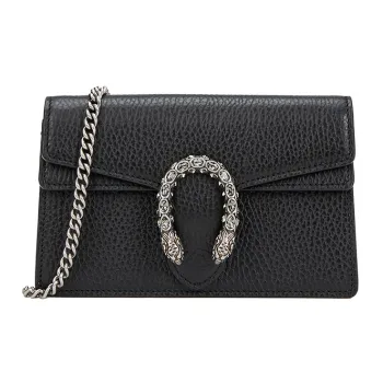 GUCCI Dionysus Super Mini Leather Chain Shoulder Bag Black