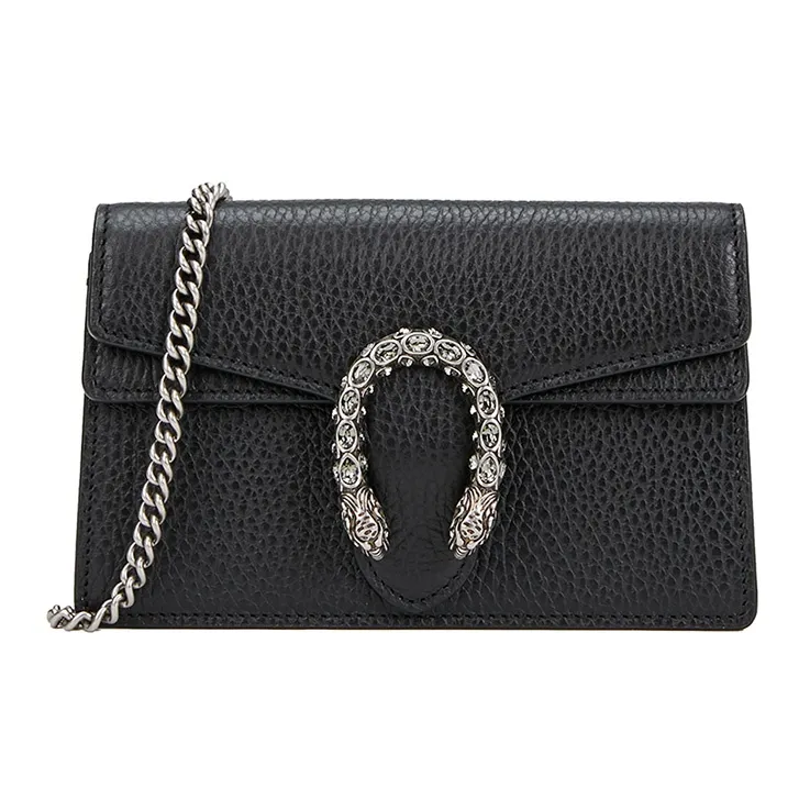 GUCCI Dionysus Super Mini Leather Chain Shoulder Bag Black-0