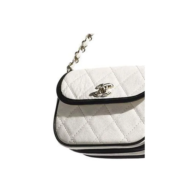 CHANEL Calfskin Messenger Bag, Crescent Bag, Crossbody Bag, Shoulder Bag Women's Black White-4