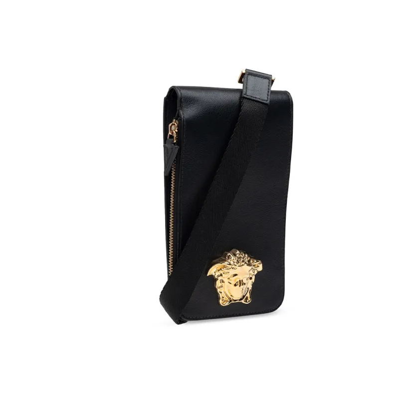 VERSACE La Medusa Cow Leather Shoulder Bag, Crossbody Bag Mini Men's Black-4