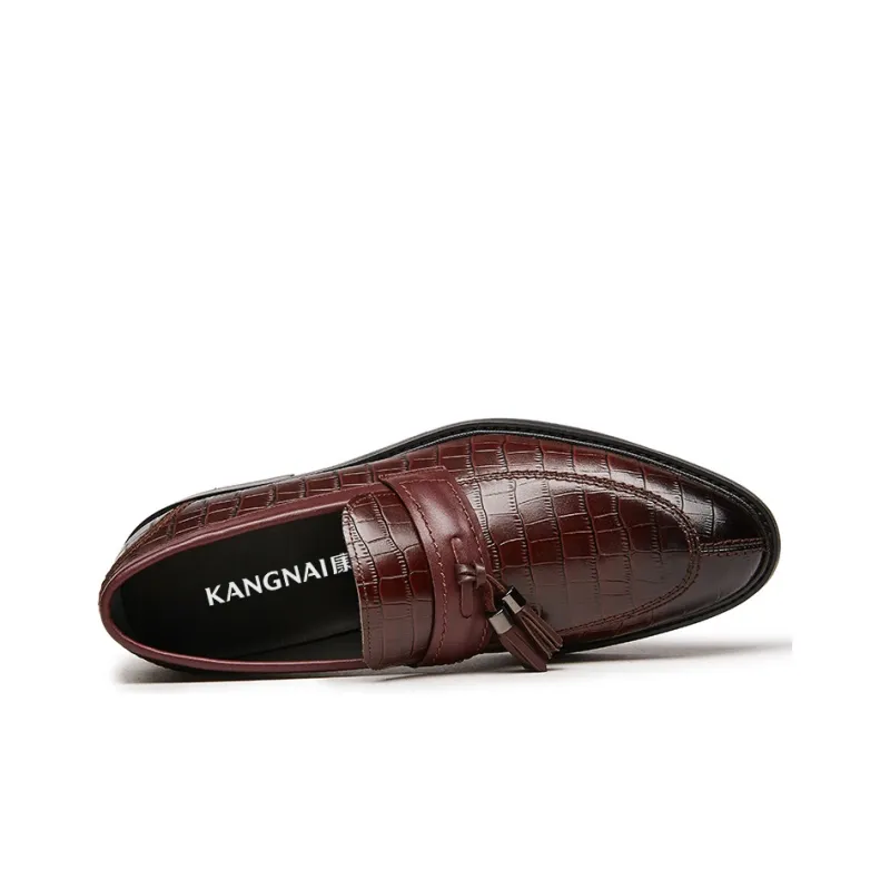 KANGNAI Dress Shoes Men Low-Top Burgundy-2