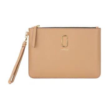 MARC JACOBS Litchi Grain Leather Wallet Wrist Bag Clutch Women's Beige