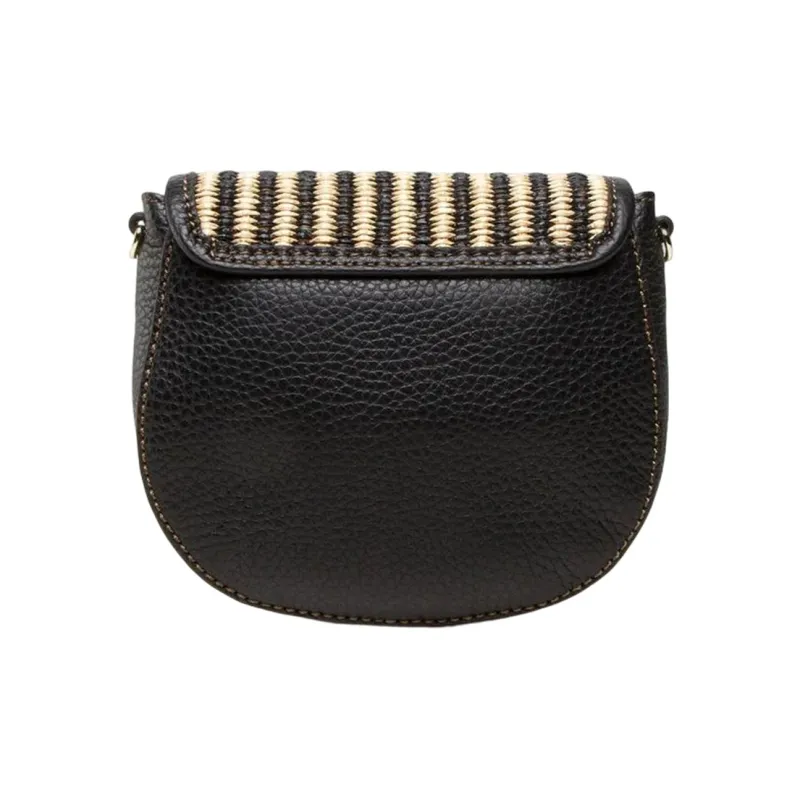 Furla Club 2 Raffia And Grain Cow Leather Combination Crossbody Bag, Shoulder Bag Women's Black-3