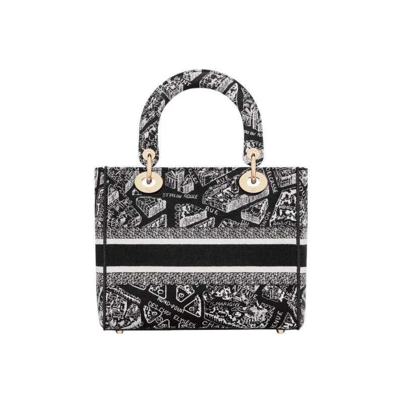 DIOR Lady D Lite Embroidery Lady Dior Bag, Shoulder Bag, Crossbody Bag, Handbag Medium Size Women's Black-2