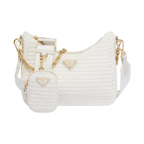 PRADA Re-Edition Natural zipped Fiber With Leather Detail 3-in-1 Shoulder Bag Crossbody Bag Handbag Women's White