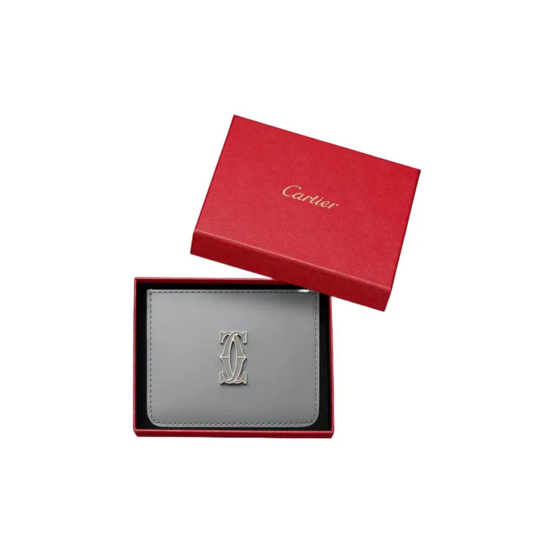 CARTIER Calfskin Card Holder Women's Gray-3