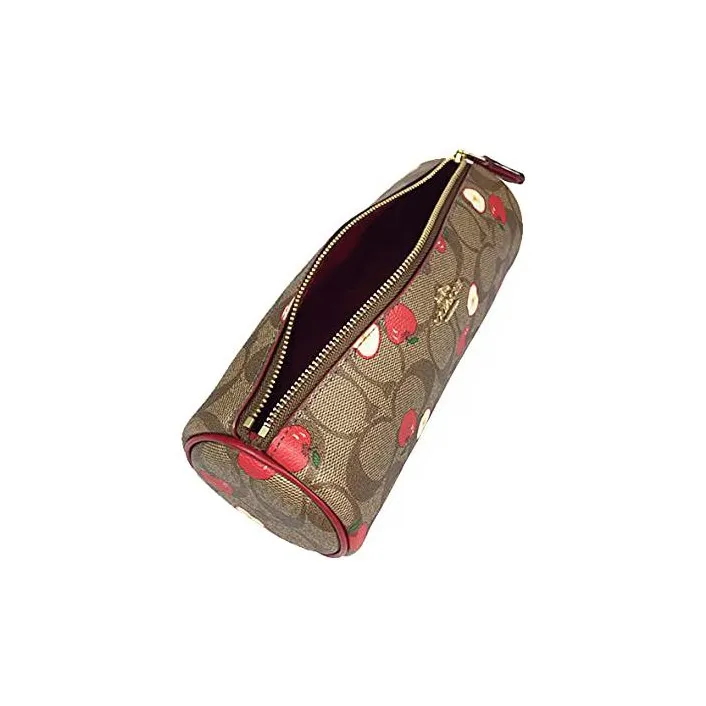 COACH Canvas With Leather Makeup Brush Bag, Pen Holder Bag, Toiletry Bag Trumpets Women's Khaki Monogram-4