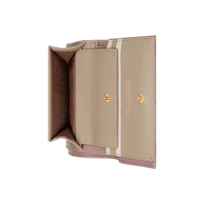 DIOR Caro Calfskin Wallet Mini Women's Pink-2