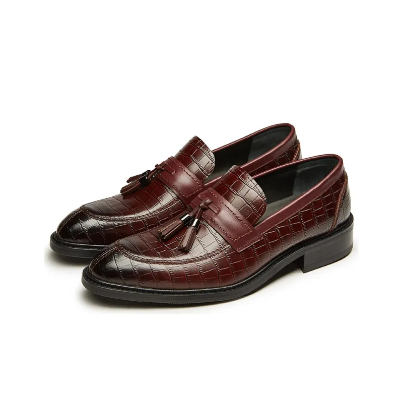 KANGNAI Dress Shoes Men Low-Top Burgundy-1