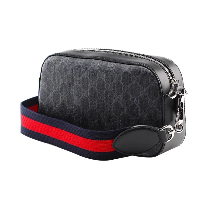 GUCCI Canvas With Leather Camera Bags Crossbody Bag Shoulder Bag Men's Black Gray Color-2