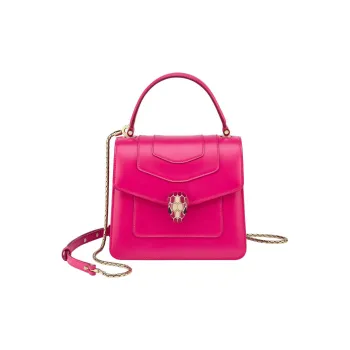 BVLGARI Serpenti Forever Series Calfskin Shoulder Bag Crossbody Bag Handbag Small Size Women's Pink