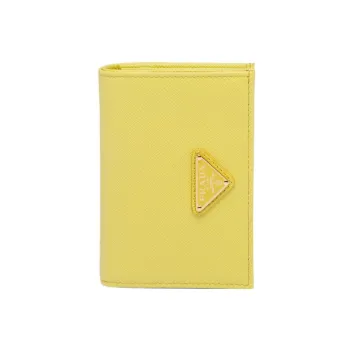 PRADA Saffiano Leather Card Holder Wallet Small Size Women's Yellow