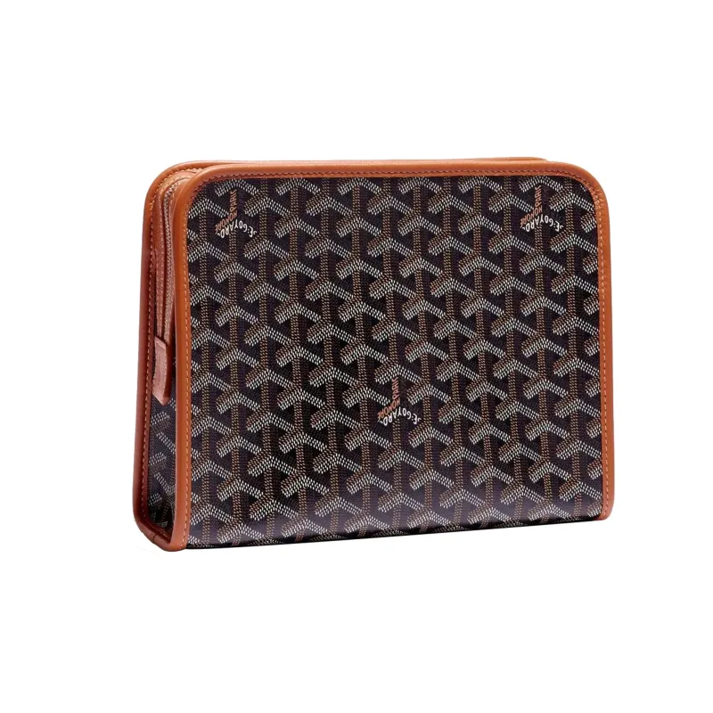 GOYARD JOUVENCE Canvas With Leather Travel Storage Bag Clutch Toiletry Bag Medium Size Unisex Brown-1