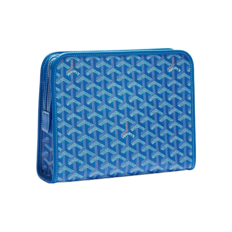 GOYARD JOUVENCE Canvas With Leather Travel Storage Bag Clutch Toiletry Bag Medium Size Unisex Blue-1