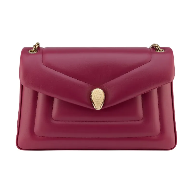 BVLGARI Serpenti Reverse Calfskin Crossbody Bag Shoulder Bag Women's Red-0