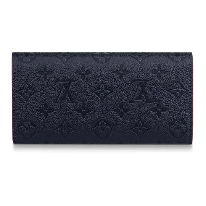 LOUIS VUITTON Emilie Soft Grain Cow Leather Wallet Regular Women's Deep Sea Blue & Red-2