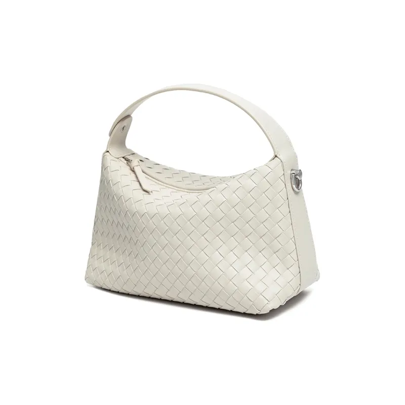 ST&SAT Cow Leather Shoulder Bag Crossbody Bag Handbag Woven Bag Large Size Women's Ecru-10