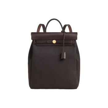 HERMES Herbag Zip Canvas With Leather Handbag Backpack Unisex Ebony