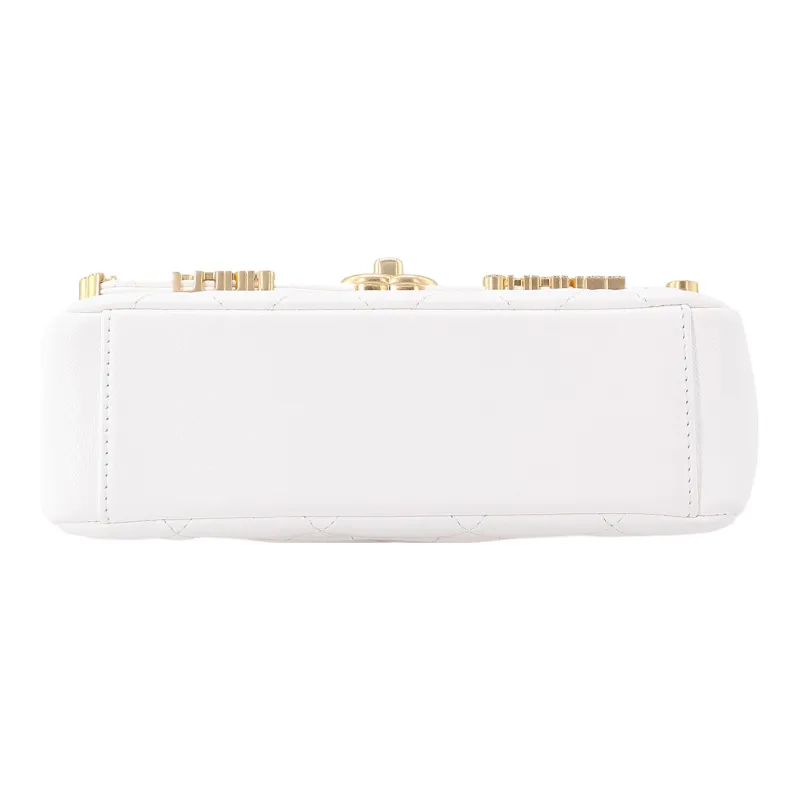 CHANEL 23C Early Spring Lambskin Flap Bag, Crossbody Bag, Shoulder Bag Mini Women's White-3