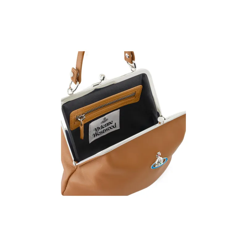Vivienne Westwood Lambskin Dumpling Bag One Shoulder Crossbody Portable Wallet Women's Brown-5