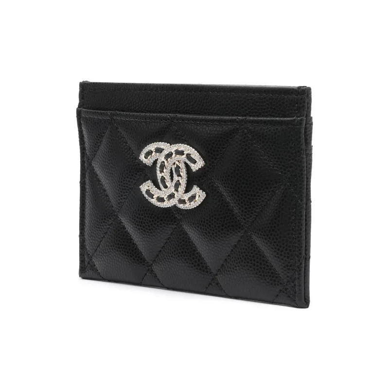 CHANEL 22SS Grain Embossed Caviar Cow Leather Card Holder Women's Black-1