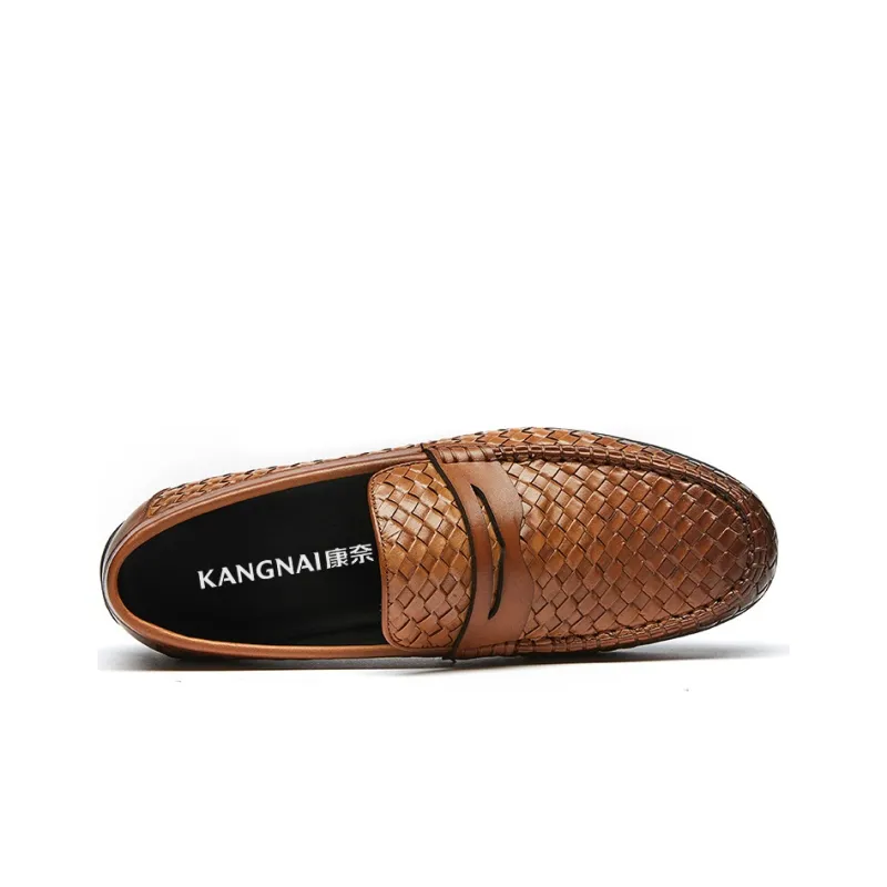 KANGNAI Men's Casual Shoes Men Low-Top Brown-2