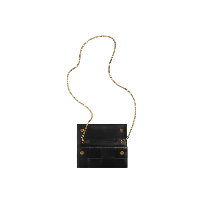 Bottega Veneta CASSETTE Cow Leather One Shoulder Crossbody Chain Wallet Women's Black-3