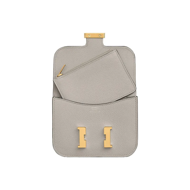 HERMES Constance Slim Evercolor Calfskin Card Holder, Wallet Fanny Pack Women's 8L Beton Glacier White-2
