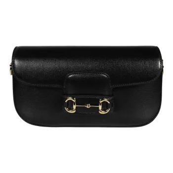 GUCCI Horsebit 1955 Leather Portable Crossbody Bag Shoulder Bag Small Size Women's Black