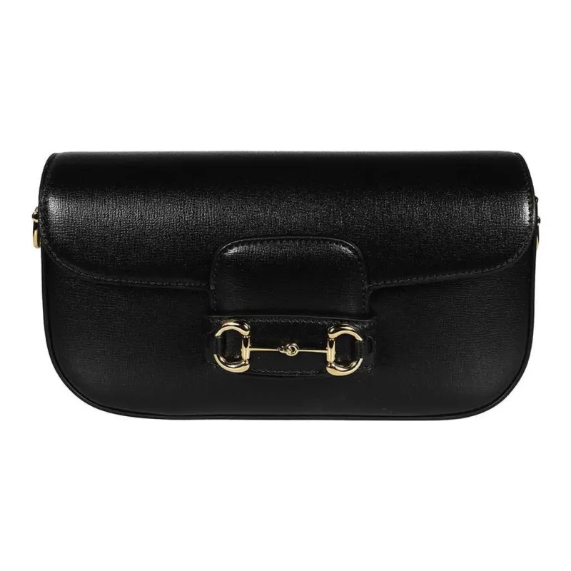 GUCCI Horsebit 1955 Leather Portable Crossbody Bag Shoulder Bag Small Size Women's Black-0