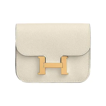 HERMES Constance Slim Epsom Calfskin Wallet, Card Holder, Fanny Pack, Crossbody Bag Regular Women's NATA Cream White
