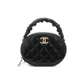 CHANEL 22SS Sheepskin Small Round Bag Makeup Bag Handbag Women's Black