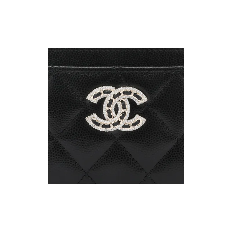 CHANEL 22SS Grain Embossed Caviar Cow Leather Card Holder Women's Black-4