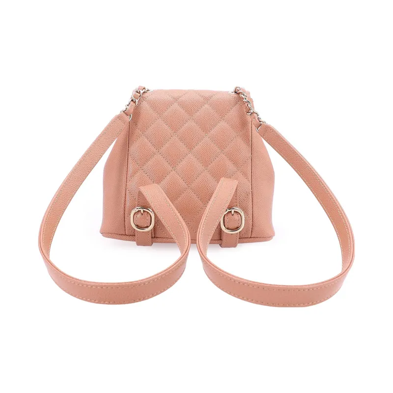 CHANEL 23P Spring And Summer Duma Grain Embossed Caviar Cow Leather Backpack Trumpets Women's Milk Tea/Caramel-2