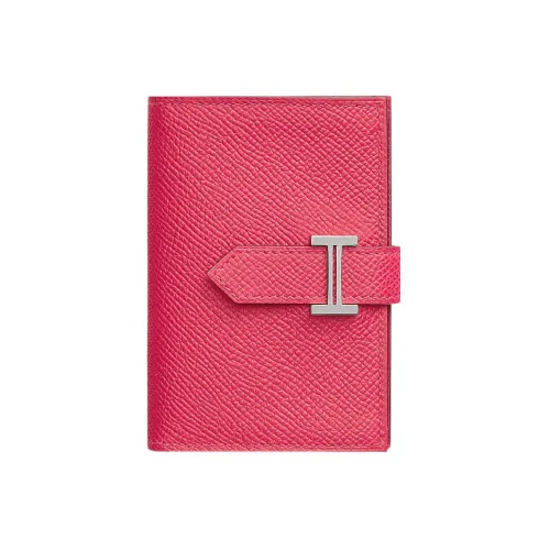 HERMES Bearn Epsom Calfskin Wallet Women's 8W Rose Azalea New Lip Balm Powder
