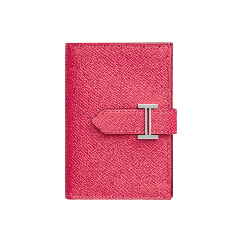 HERMES Bearn Epsom Calfskin Wallet Women's 8W Rose Azalea New Lip Balm Powder-0