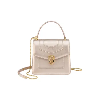 BVLGARI Serpenti Forever Calfskin Handbag Shoulder Bag Crossbody Bag Small Size Women's Silver-Gold