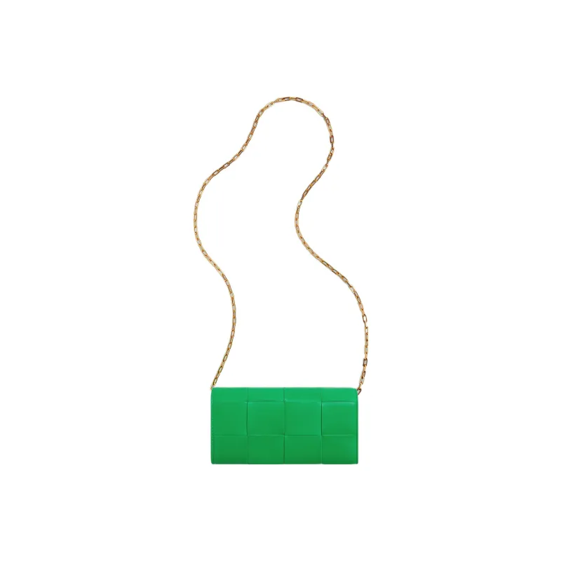 Bottega Veneta CASSETTE Cow Leather One Shoulder Crossbody Chain Wallet Women's Green-3