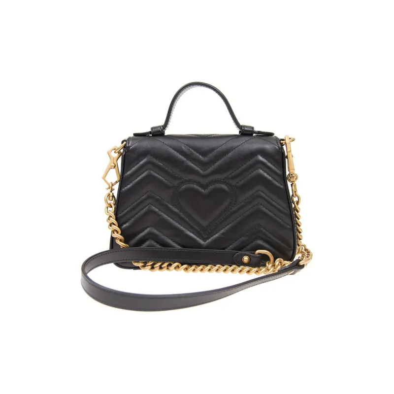 GUCCI GG Marmont Leather Messenger Bag Handbag Shoulder Bag Crossbody Bag Mini Women's Black-2