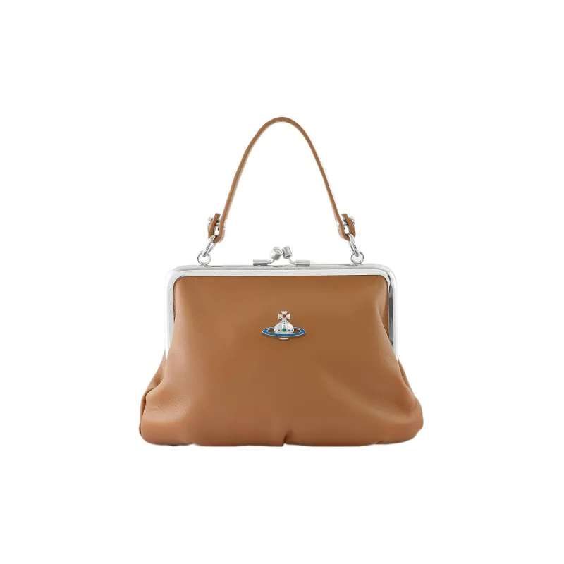 Vivienne Westwood Lambskin Dumpling Bag One Shoulder Crossbody Portable Wallet Women's Brown-1