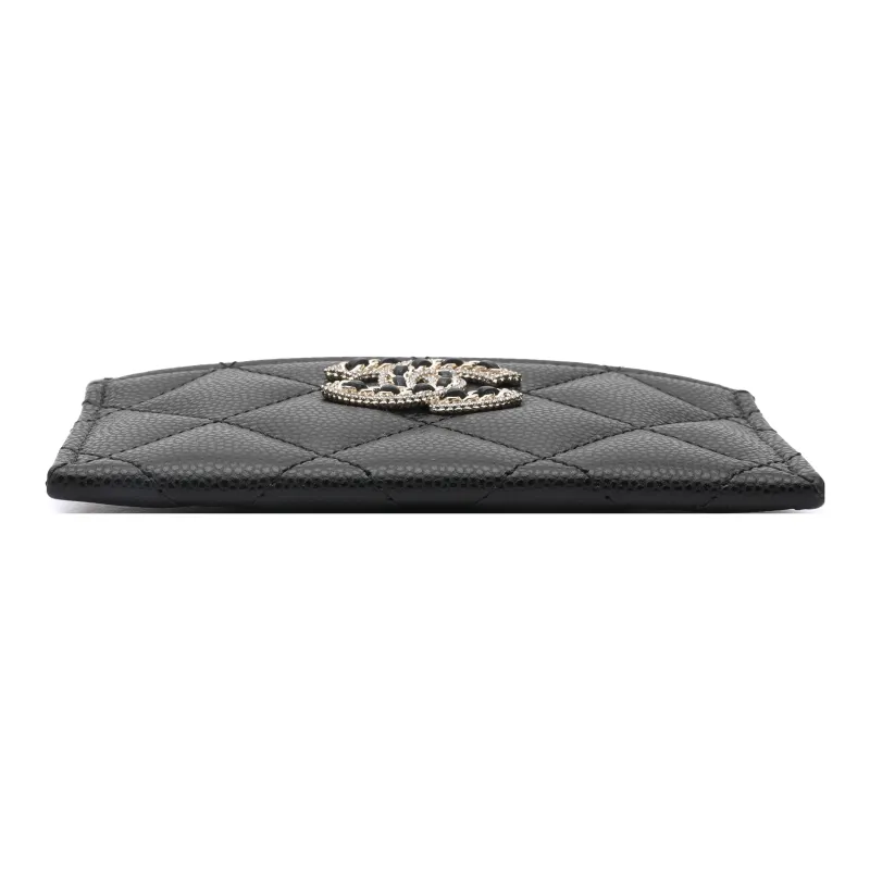 CHANEL 22SS Grain Embossed Caviar Cow Leather Card Holder Women's Black-3