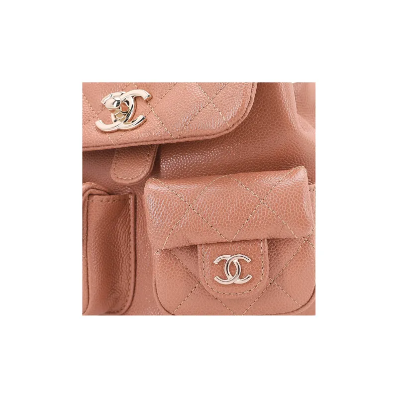 CHANEL 23P Spring And Summer Duma Grain Embossed Caviar Cow Leather Backpack Trumpets Women's Milk Tea/Caramel-4