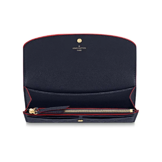 LOUIS VUITTON Emilie Soft Grain Cow Leather Wallet Regular Women's Deep Sea Blue & Red-3