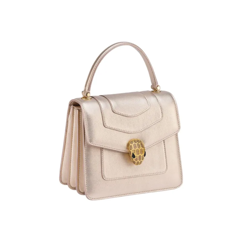 BVLGARI Serpenti Forever Calfskin Handbag Shoulder Bag Crossbody Bag Small Size Women's Silver-Gold-1