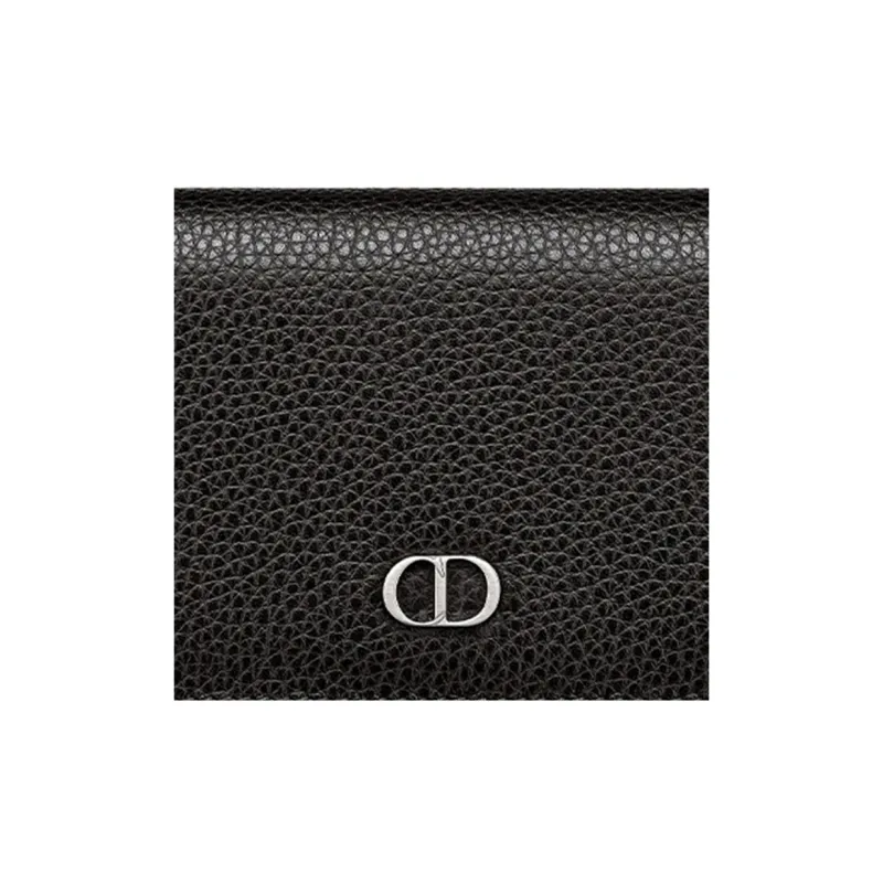 DIOR Cow Leather Business Card Holder Zero Wallet Card Holder Men's Black-4