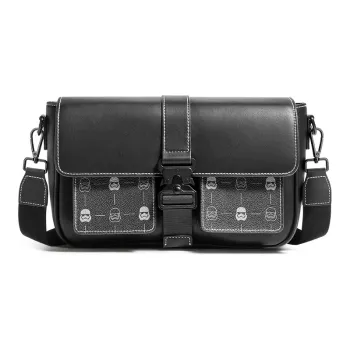 GUDI PVC Bonded Microfiber Synthetic Leather Messenger Bag Shoulder Bag Regular Men's Black