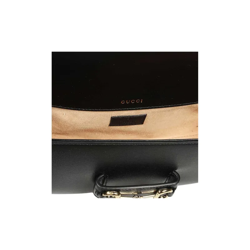 GUCCI Horsebit 1955 Leather Portable Crossbody Bag Shoulder Bag Small Size Women's Black-2