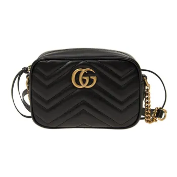 GUCCI GG Marmont Quilting Leather Camera Bags Chain Crossbody Bag Shoulder Bag Women's Black
