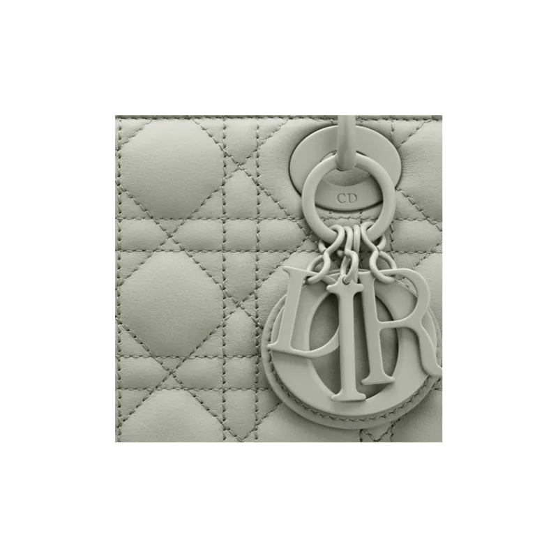 DIOR Lady Dior Calfskin Shoulder Bag Crossbody Bag Handbag Small Size Women's Gray-3