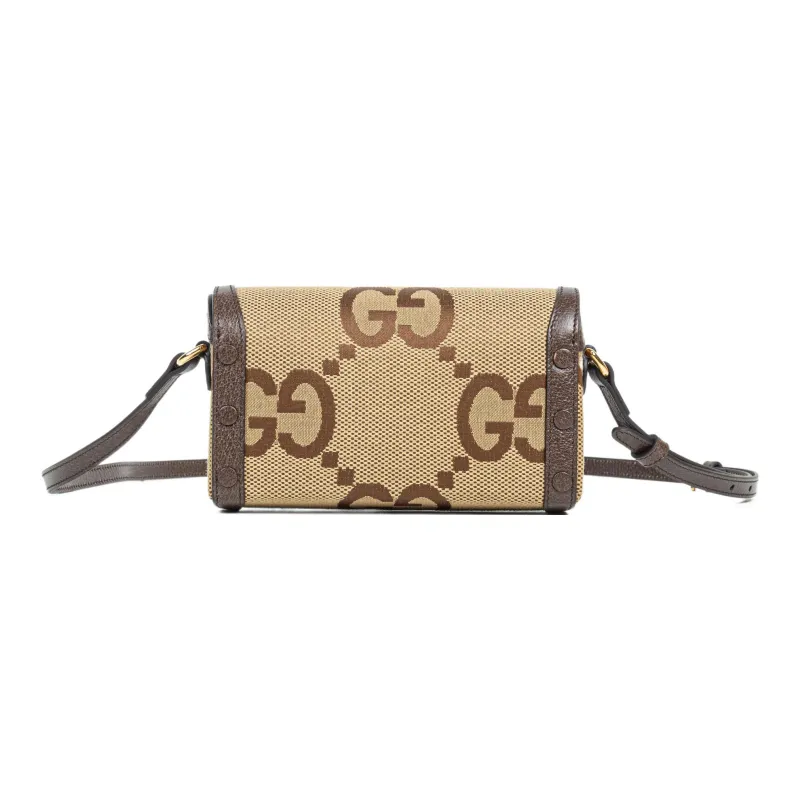 GUCCI Horsebit 1955 Canvas With Leather Binding Box Bag Shoulder Bag Crossbody Bag Mini Unisex Camel/Ebony-3
